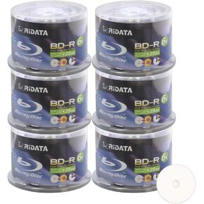 300 Pack Ridata 6X BD-R BDR 25GB Single Layer Blue Blu-ray White Inkjet Hub Printable Recordable Blank Media Disc with Spindle Packing