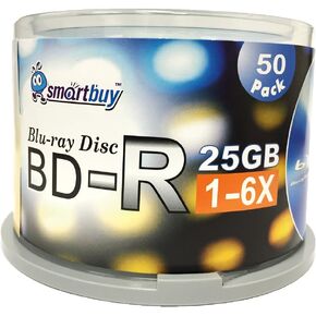 Smartbuy 50-disc 25GB 6X BD-R Blu-Ray Logo Top Blank Media Record Disc + Black Permanent Marker