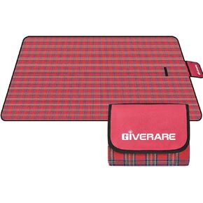 GIVERARE Picnic Beach Blanket, XL Sandfree Waterproof Outdoor Camping Blankets, Quick Drying Family Mat, Portable Extra Large Mats for Travel, Hiking, Music Festival, Lawn-Red