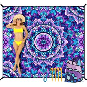Boho Beach Blanket Waterproof Sandproof Extra Large Beach Mat 79" X 83" Quick Drying Oversized Outdoor Picnic Camping Blankets for Beach Travel Vacation (79" x83, Purple Boho)