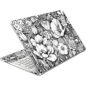 Laptop Skin Decal HP 14" - Black White Botanical, Laptop Cover Sticker, No Cutting Required, No Bubble, Waterproof, Scratch Resistant - Including Wide Screen and Wrist Pad