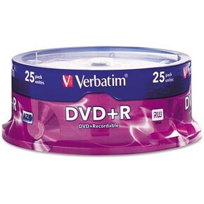 Verbatim DVD+R Discs, 4.7GB, 16x, Spindle, Silver, 25/Pack