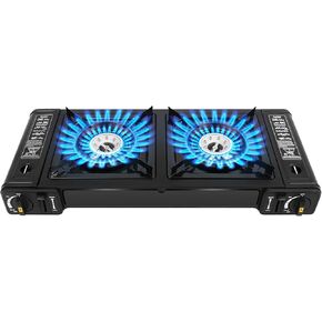 Butane Camping Stove 2 Burners ، Cooktop المحمولة مع حالة حمل ، وإشعال السيارات ، وحماية الضغط العالي ، ومجموعة موقد التخييم للبوتان للربع ، والشقق ، والخارجية