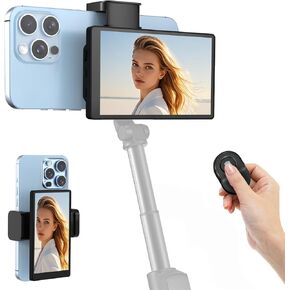 APEKX 5 "Phone VLOG شاشة Magnetic Selfie Monitor مع مقطع مثبت ، عرض فيديو للكاميرا الخلفية لأجهزة iPhone & Android ، البث المباشر للبث المباشر وإنشاء المحتوى لـ Tiktok و YouTube (أسود)
