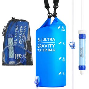 8L Camping Water Filtration System, Protable Gravity Water Filter System Survival for Camping Hiking Backpacking and Emergency Preparedness, 2-Gal Bag, BPA-Free