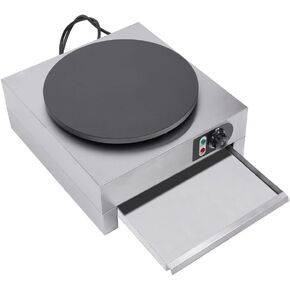 Crepe Maker Commercial Pancake Machine with Double Pan Stainless Steel Round Blintzes 50-300℃ Adjustable Temperature Extra large heating panel with 15.7"in diameter for Home and Restaurants