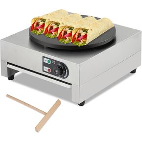 16 Inch Commercial Crepe Maker, 1500W Electric Pancake Griddle, Non-Stick Surface, Adjustable Temperature Control, Stainless Steel Base with Storage Drawer, 110V