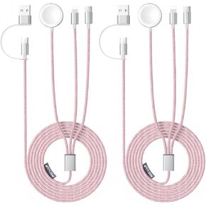 for Apple Watch Charger, 3 in 2 USB C Cable for iPhone Charger, Multi Fast Charging Cable Cord, Travel Essentials Compatible with iWatch Ultra/SE/10-1 & iPhone 16/15/14/Galaxy S25-22, iPad, 4FT, Gray