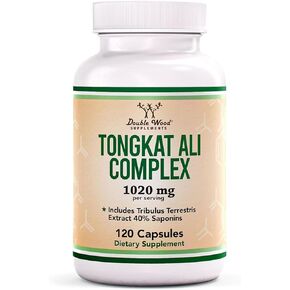 Tongkat Ali Extract 200 to 1 for Men (Longjack) Eurycoma Longifolia, 1020mg per Serving, 120 Capsules - Men's Health Support with 20mg Tribulus Terrestris (Third Party Tested) by Double Wood