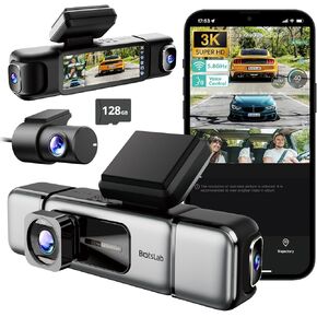 3K 4 Channel Dash Cam, 560° All-Sides View, Front and Rear Inside, Car Camera with 3.18"Touch Screen, Dash Camera 24/7 Parking Mode, Built-in GPS 5.8G WiFi Night Vision Voice Control, Free 128GB Card