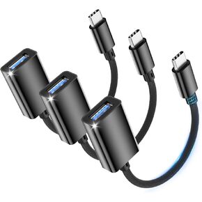 USB C to USB 3.0 Adapter [3 Pack], USBA Female to USBC Male OTG Cable Thunderbolt 3 to Type C Adapter Compatible with i-Phone 16 15 Pro Max, Mac-Book Pro/Air, S25/S24/S23, Black
