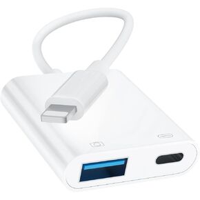 [Apple MFi Certified] Lightning to USB Camera Adapter for iPhone, iPad to USB 3.0 Female OTG Adapter with Charging Port, Plug and Play, Support Card Reader, USB Flash Drives, Keyboard