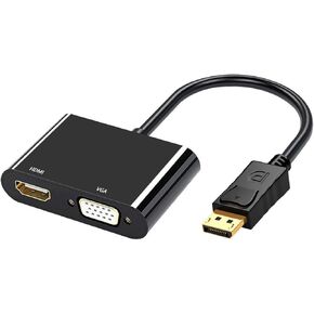DisplayPort to HDMI & VGA Adapter, DP to VGA Adapter, Dual Monitor Support, 4K HDMI Output Full HD 1080p VGA, Compatible with Laptop, PC, Monitor