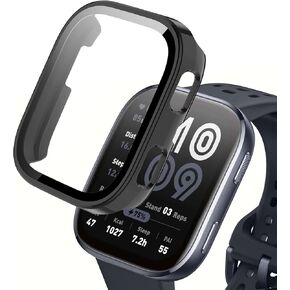 (1 Pack) Orzero Watch Case Compatible for Amazfit Bip 6, Protective PC Frame Face Cover Built-in Tempered Glass Screen Protector, Scratch Resistant Shock Absorbing - Matte Black