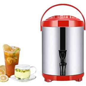 Boiler Warmer Coffee Urn Stainless Steel Hot Water Kettle Dispenser with Cover And Spigot,Milk Tea Bucket Insulated Barrel for Hot Water Or Beverage,Red,14L