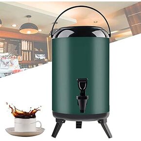 Stainless Steel Insulated Beverage Dispenser Portable Hot Water Barrel for Office, Commercial Juice Bucket Ice Bucket for Restaurants Cafetera Milk Tea Shop,Black,8L