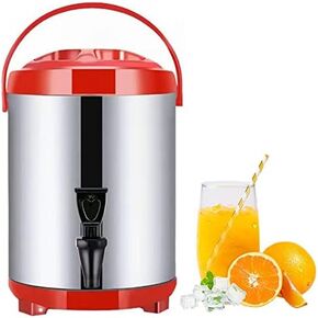 Hot Water Dispenser with Faucet, Stainless Steel Catering Urn, Thermostat Water Boiler 6L/8L/10L/12L, Commercial Coffee Urn Insulated Barrel, Insulated for 10-12 Hour,Red,12L