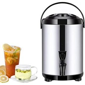 304 Stainless Steel Boiler Warmer Coffee Urn Stainless Steel Hot Water Kettle Dispenser with Cover And Spigot, Milk Tea Bucket Insulated Barrel for Hot Water Or Beverage,Black,20L