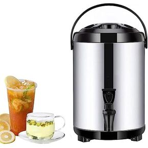 Boiler Warmer Coffee Urn Stainless Steel Hot Water Kettle Dispenser with Cover And Spigot,Milk Tea Bucket Insulated Barrel for Hot Water Or Beverage,Black,14L