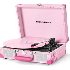 Vinyl Record Player Bluetooth Vintage 3-Speed Portable Suitcase Turntables with Built-in Speakers, Belt-Driven LP Player Support USB Recording AUX-in RCA Line Out Headphone Jack, White