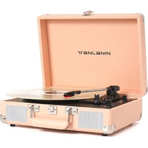 Vinyl Record Player with Built-in Speakers Vintage 3-Speed Portable Suitcase Bluetooth Turntables with USB Recording Belt-Driven LP Player Support AUX/RCA/Headphone Jack, Purple Leather