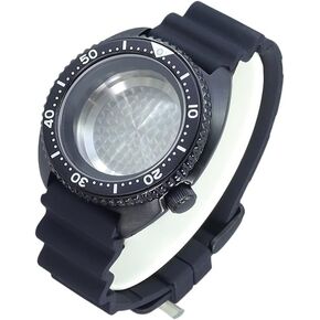 Black 45mm Watche Case Rubber Strap With chapter Ring For Seiko NH35 NH36 NH38 Movement 28.5mm Dial Sapphire Mod Abalone Crown at 3.8 clock Watch case