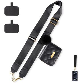 Clip and Go Phone Chain with Wallet, Phone Strap Crossbody with Pouch, Stylish Pearl Phone Lanyard with Leather Wallet for All Phones Wrist Strap for Women, White