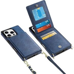 Vofolen for iPhone 16 Pro Case with Card Crossbody Lanyard Lothe Wallet Wallet With With Clasp Magnetic Kickstand Cover Huchice Duty Flip for iPhone 16 Pro for Women ، Rose Gold