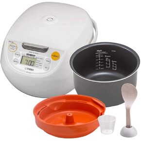 Tiger Japan Made Synchro-Cooking 5.5-Cup Micom Rice Cooker and Warmer with 10 Cooking Menu Settings, Stainless Steel Non-Stick Inner Pot and Tacook Cooking Plate, Lets you Cook Rice and Main Dish at the Same Time