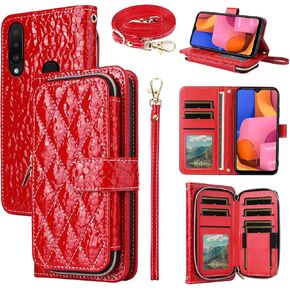 Argyle Wallet Case for Samsung Galaxy A20s مع Crossbody/Wrist Strap Lanyard Luxury Pu Leather Stand Stand Stresh Preshproof Card Cover Cover for 20s Plus A207m Women Men Black