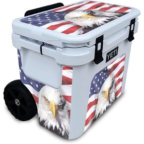 Glossy Glitter Cooler Skin Compatible with Yeti Roadie 32 Wheeled Cooler - America Strong - Premium 3M Vinyl Protective Wrap Decal Cover - Easy to Apply | Crafted in The USA by MightySkins