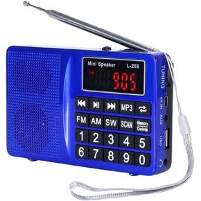 Portable Radio AM FM SW, Small Radios with Earphone Jack, Good Sound, USB Charging, Battery Powered Shortwave Radio for Elder, Parents, Home (Blue)