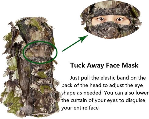 قناع التمويه الصيد غطاء الوجه الكامل ، Ghillie Camouflage 3D heady headwear قابلة للتعديل in Kuwait
