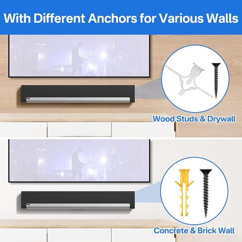 notiela Heavy-Duty Soundbar Wall Mount for Sonos Playbar Wall Mount Bracket for Space Saving - Durable Metal Mounting Bracket for Sonos Playbar Mount Under or Above TV Easy to Install in Saudi Arabia