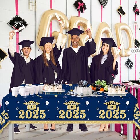 Black and Silver Graduation Tablecloths Graduation Decorations Class of 2024 3 Pcs Plastic Disposable Graduation Table Cover for 3.35 Congrats Grad Party Supplies, 43x 70 Inch in Kuwait