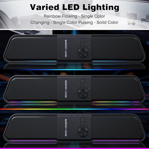 SENZER CS20 2 in 1 Bluetooth Computer Speakers for Desktop, USB Plug & Play Clear Sound PC Speakers with RGB Light, Monitor Sound Bar with Volume Knob, Gaming Speaker for PC Laptop Phone Tablet in Saudi Arabia
