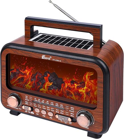 Retro Portable Radio AM FM SW Shortwave Radio with Bluetooth Speaker,Flame Atmosphere Lamp Battery Operated,SUB Charging, TF Card (Wood Tone) in Saudi Arabia