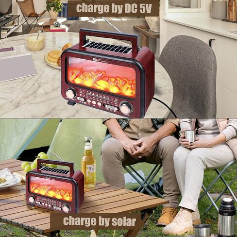 Retro Portable Radio AM FM SW Shortwave Radio with Bluetooth Speaker,Flame Atmosphere Lamp Battery Operated,SUB Charging, TF Card (Wood Tone) in Saudi Arabia