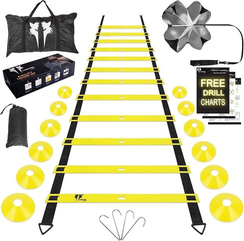 LYKAN FIT 20ft Agility Ladder Soccer Training Equipment, Easy to Fold Football Footwork Training Exercise Ladder for Workout (Agility Training Equipment, Lykan Pro - Yellow) in Saudi Arabia
