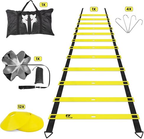LYKAN FIT 20ft Agility Ladder Soccer Training Equipment, Easy to Fold Football Footwork Training Exercise Ladder for Workout (Agility Training Equipment, Lykan Pro - Yellow) in Saudi Arabia