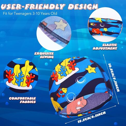 Kids Swim Caps 3 Pieces Shark Dolphin Bathing Swimming Hats Unisex Polyester Bathing Cap Shower Pool Cap Summer Swimming Caps for Boys Girls Long Short Hair in Saudi Arabia