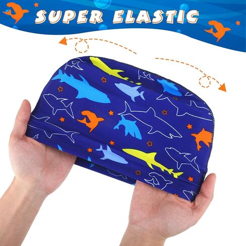 Kids Swim Caps 3 Pieces Shark Dolphin Bathing Swimming Hats Unisex Polyester Bathing Cap Shower Pool Cap Summer Swimming Caps for Boys Girls Long Short Hair in Saudi Arabia