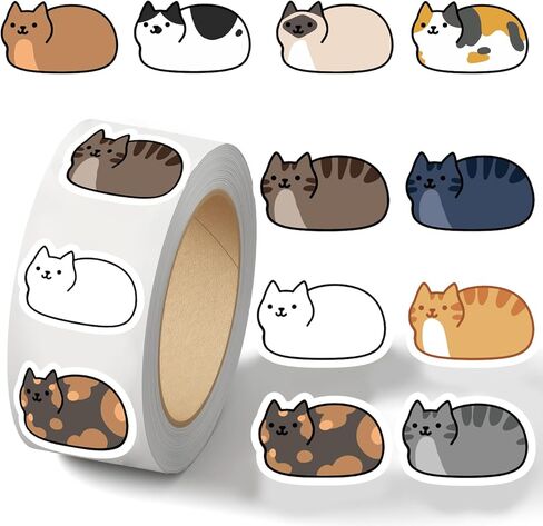 500PCS Cat Meme Stickers Roll 10 Styles Funny Cat Stickers Cute Animal Decals Vinyl Waterproof Sticker Cute Sticker Pack (500 Per Roll) in Saudi Arabia