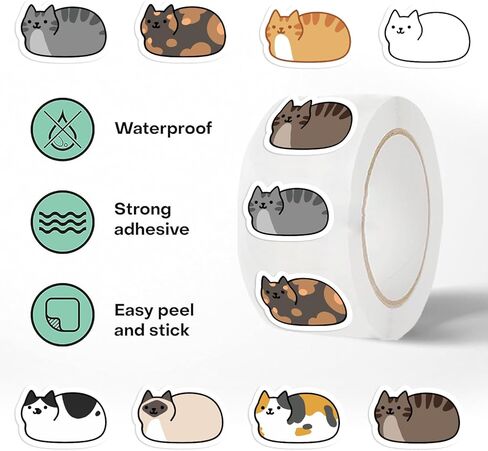 500PCS Cat Meme Stickers Roll 10 Styles Funny Cat Stickers Cute Animal Decals Vinyl Waterproof Sticker Cute Sticker Pack (500 Per Roll) in Saudi Arabia