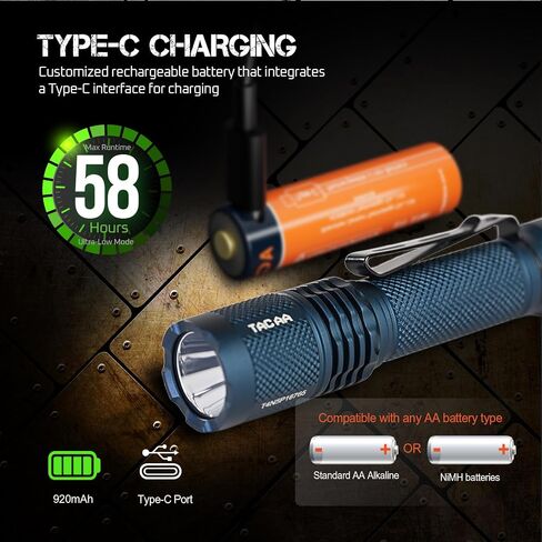 مصباح يدوي ACEBEAM TAC AA التكتيكي EDC، مصباح يدوي 750 لومن عالي قابل لإعادة الشحن، مصباح LED للجيب بطول 200 متر، مصباح يدوي صغير فائق السطوع، 519A-V1 LED 90+ ضوء فلاش CRI عالي in Kuwait