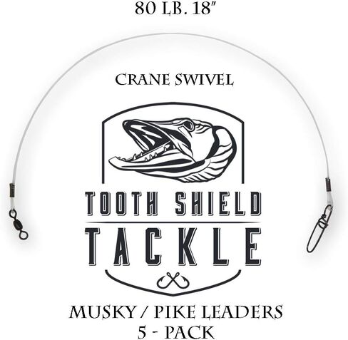 5 Pack 80 lb. Premium Fluorocarbon Tooth Shield Tackle Musky Leader Muskie Pike Leader (Crane Swivel) in Kuwait
