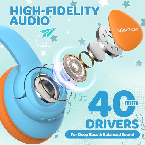 Kids Bluetooth Headphones, 60H Playtime, Volume Limited 85/94dB, Bluetooth 5.4, Type-C Fast Charging, Foldable Wireless Headphones for Kids, Toddler Headsets with HD Mic-Blue in Saudi Arabia