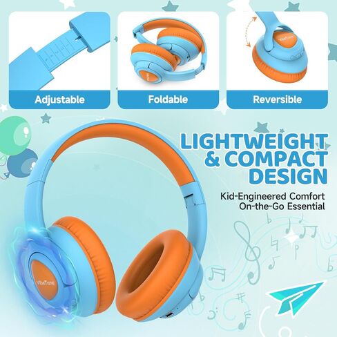 Kids Bluetooth Headphones, 60H Playtime, Volume Limited 85/94dB, Bluetooth 5.4, Type-C Fast Charging, Foldable Wireless Headphones for Kids, Toddler Headsets with HD Mic-Blue in Saudi Arabia