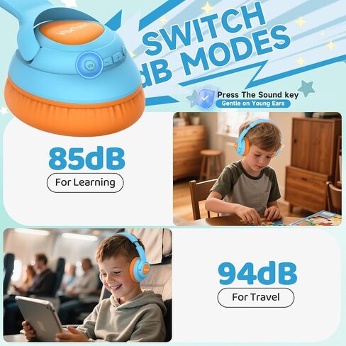 Kids Bluetooth Headphones, 60H Playtime, Volume Limited 85/94dB, Bluetooth 5.4, Type-C Fast Charging, Foldable Wireless Headphones for Kids, Toddler Headsets with HD Mic-Blue in Saudi Arabia