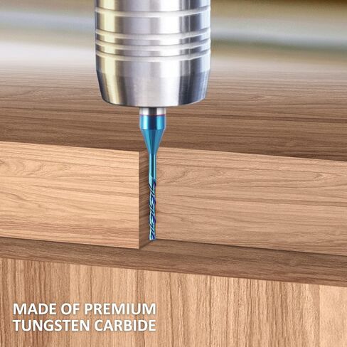 HQMaster Extra Long Spiral Router Bit 1/4 inch Shank Solid Carbide CNC Router Bit with Nano Blue Coating End Mill for Wood Cut, Carving (1/4" x 1/4" x 1-1/8" x 3" Downcut) in Kuwait